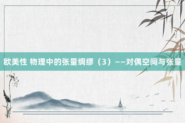 欧美性 物理中的张量绸缪（3）——对偶空间与张量